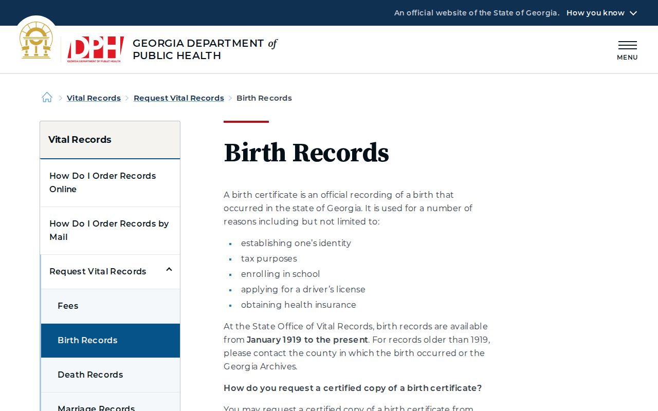 Gwinnett County public records access through Georgia birth application